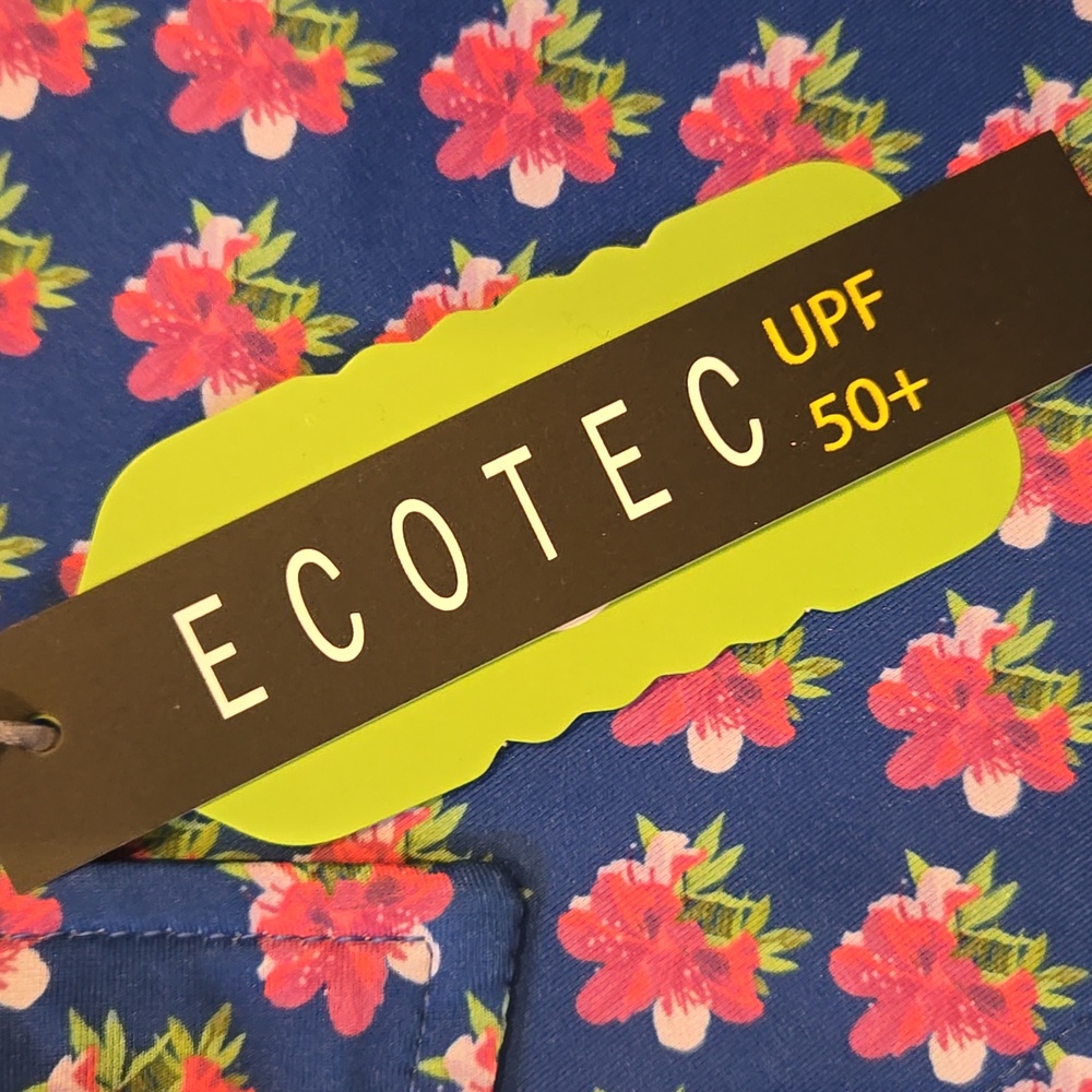 New Repreve Ecotec UPF 50+ Blue Floral Print Collared Quarter Zip Top - Picture 2 of 10